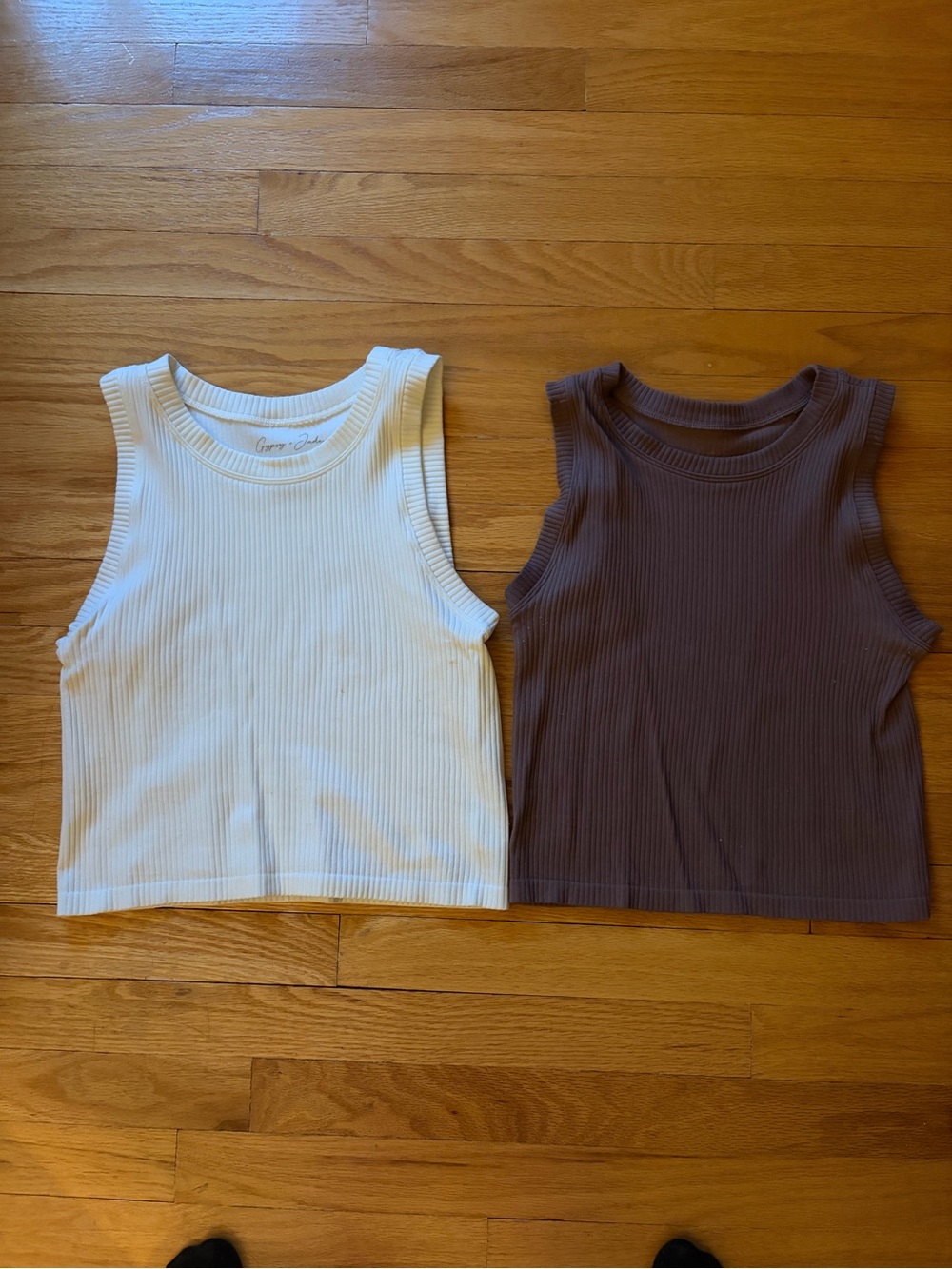 Women’s Ribbed Tank Top Set - White & Brown